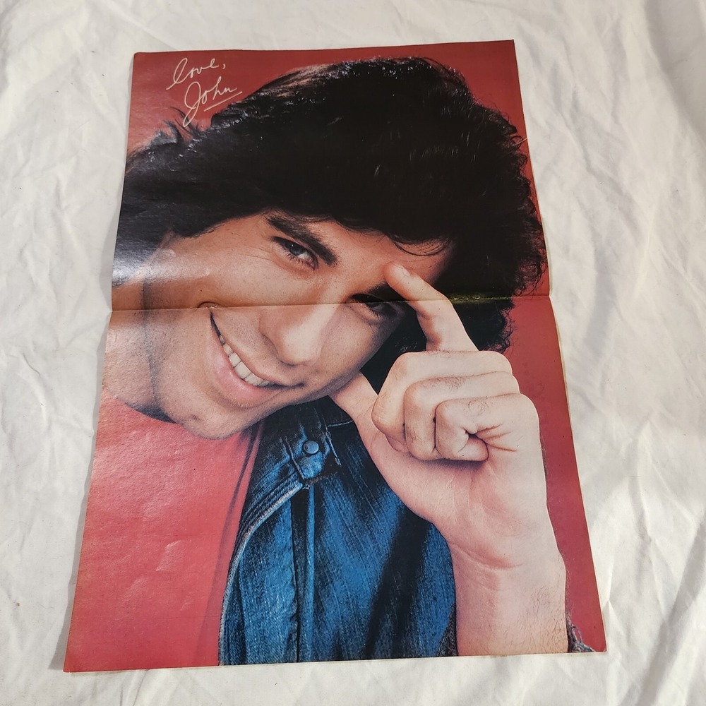 John Travolta facsimile autograph vintage centerfold pinup clipping 1970s 16x11
